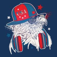 Cool American USA Flag Hipster DJ Eagle Womens T-Shirt
