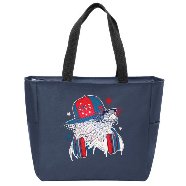 Cool American USA Flag Hipster DJ Eagle Zip Tote Bag