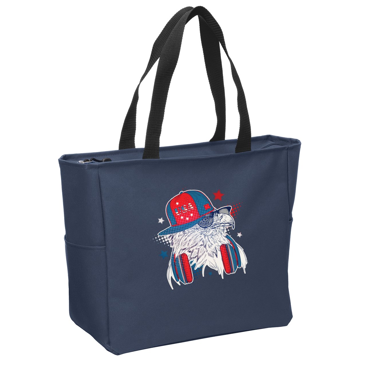Cool American USA Flag Hipster DJ Eagle Zip Tote Bag