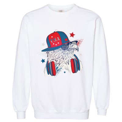 Cool American USA Flag Hipster DJ Eagle Garment-Dyed Sweatshirt