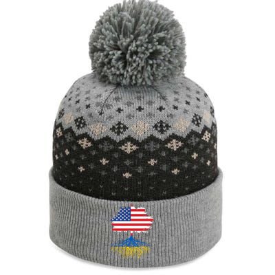 Cool American Ukrainian Roots I Stand With Ukraine USA Ukraine Flags The Baniff Cuffed Pom Beanie