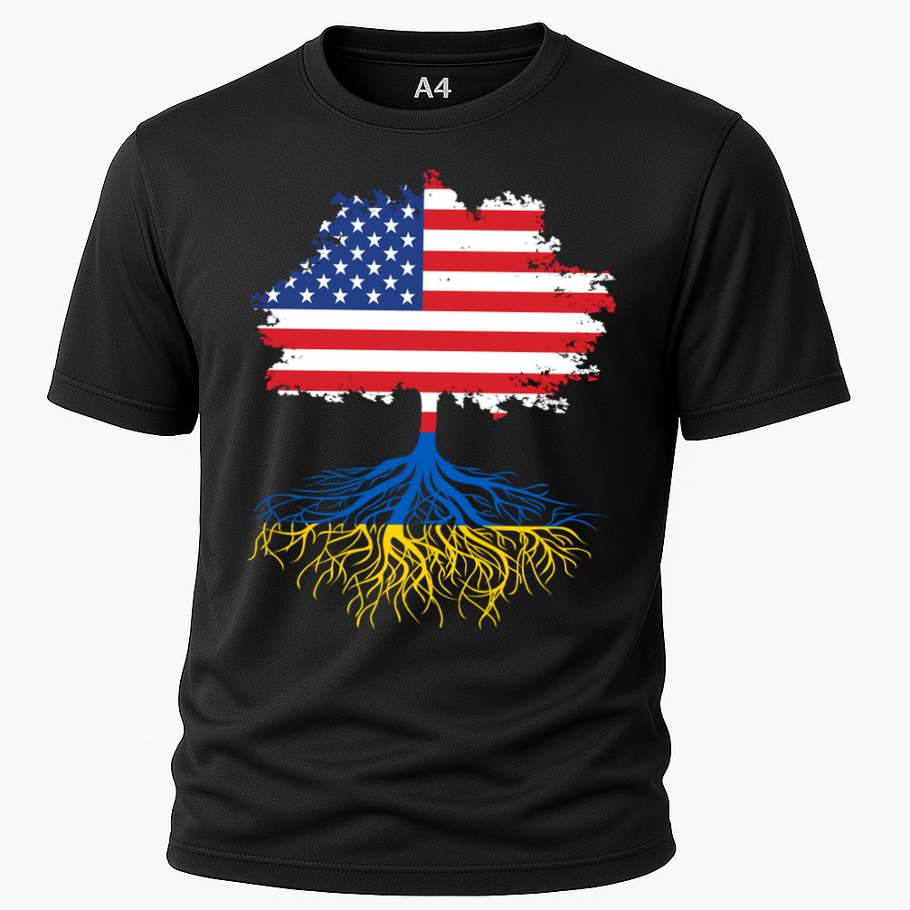 Cool American Ukrainian Roots I Stand With Ukraine USA Ukraine Flags Cooling Performance Crew T-Shirt