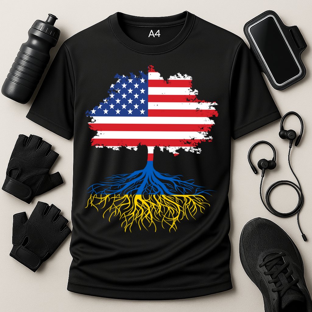 Cool American Ukrainian Roots I Stand With Ukraine USA Ukraine Flags Cooling Performance Crew T-Shirt
