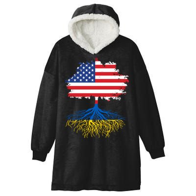 Cool American Ukrainian Roots I Stand With Ukraine USA Ukraine Flags Hooded Wearable Blanket