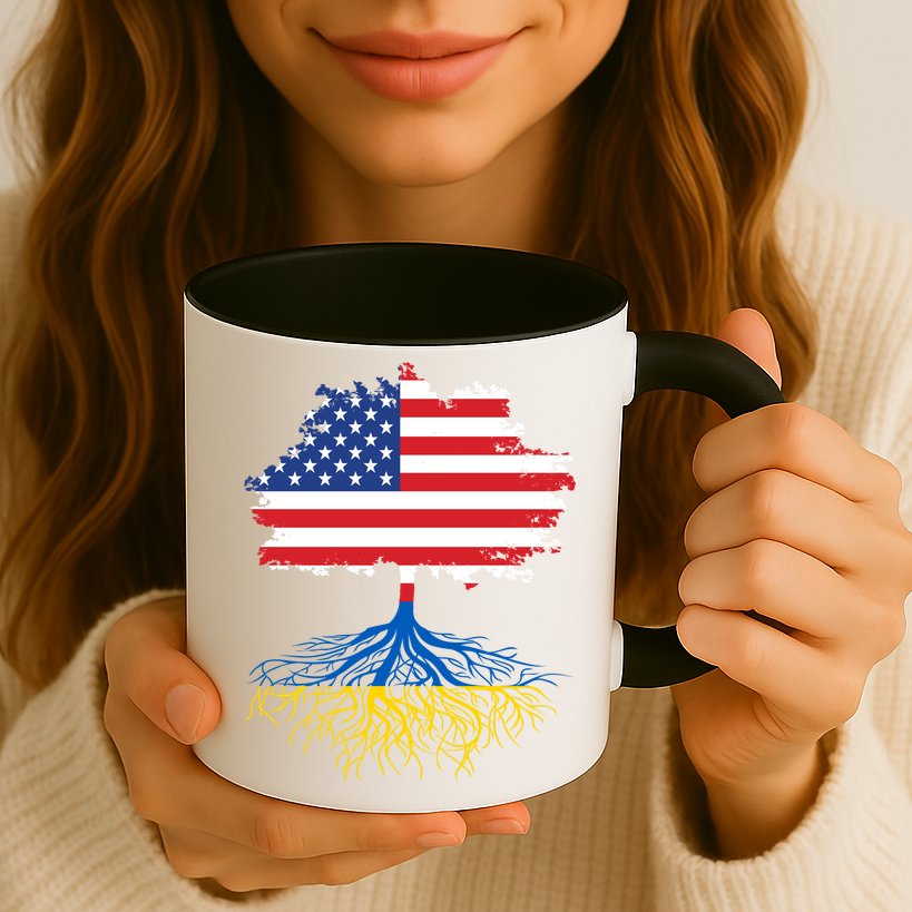 Cool American Ukrainian Roots I Stand With Ukraine USA Ukraine Flags Mug