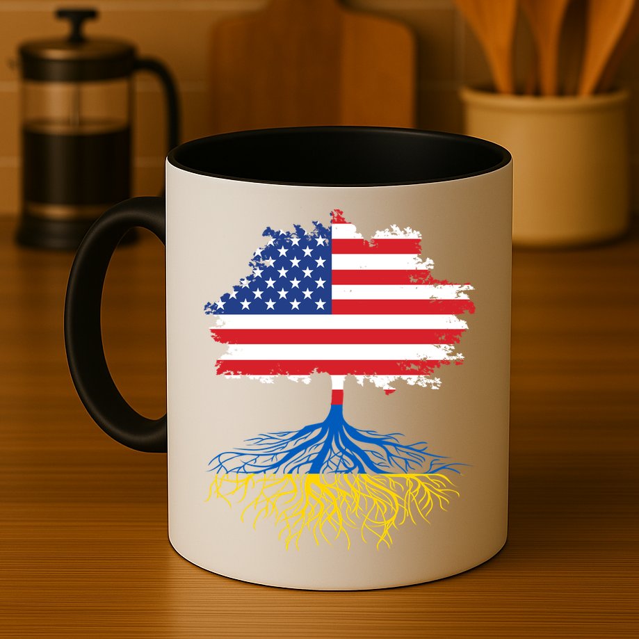Cool American Ukrainian Roots I Stand With Ukraine USA Ukraine Flags Mug