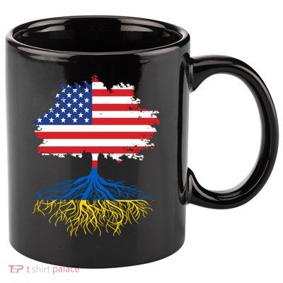 Cool American Ukrainian Roots I Stand With Ukraine USA Ukraine Flags 11oz C Handle Ceramic Mug