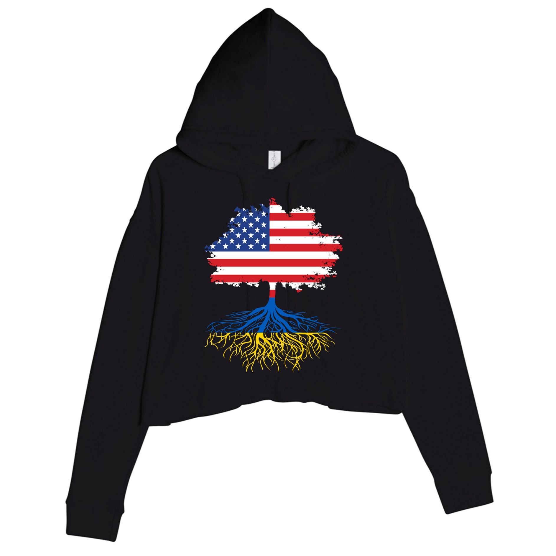 Cool American Ukrainian Roots I Stand With Ukraine USA Ukraine Flags Crop Fleece Hoodie