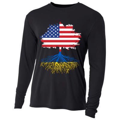 Cool American Ukrainian Roots I Stand With Ukraine USA Ukraine Flags Cooling Performance Long Sleeve Crew