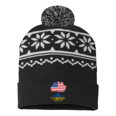 Cool American Ukrainian Roots I Stand With Ukraine USA Ukraine Flags USA-Made Snowflake Beanie