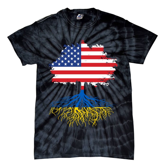 Cool American Ukrainian Roots I Stand With Ukraine USA Ukraine Flags Tie-Dye T-Shirt