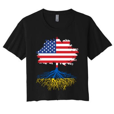 Cool American Ukrainian Roots I Stand With Ukraine USA Ukraine Flags Crop Top