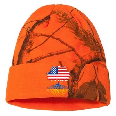 Cool American Ukrainian Roots I Stand With Ukraine USA Ukraine Flags Kati Licensed 12" Camo Beanie