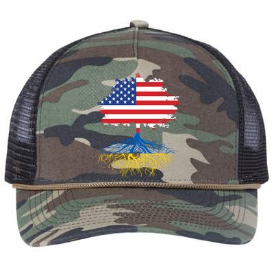 Cool American Ukrainian Roots I Stand With Ukraine USA Ukraine Flags Retro Rope Trucker Hat Cap