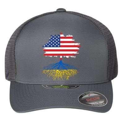 Cool American Ukrainian Roots I Stand With Ukraine USA Ukraine Flags Flexfit Unipanel Trucker Cap