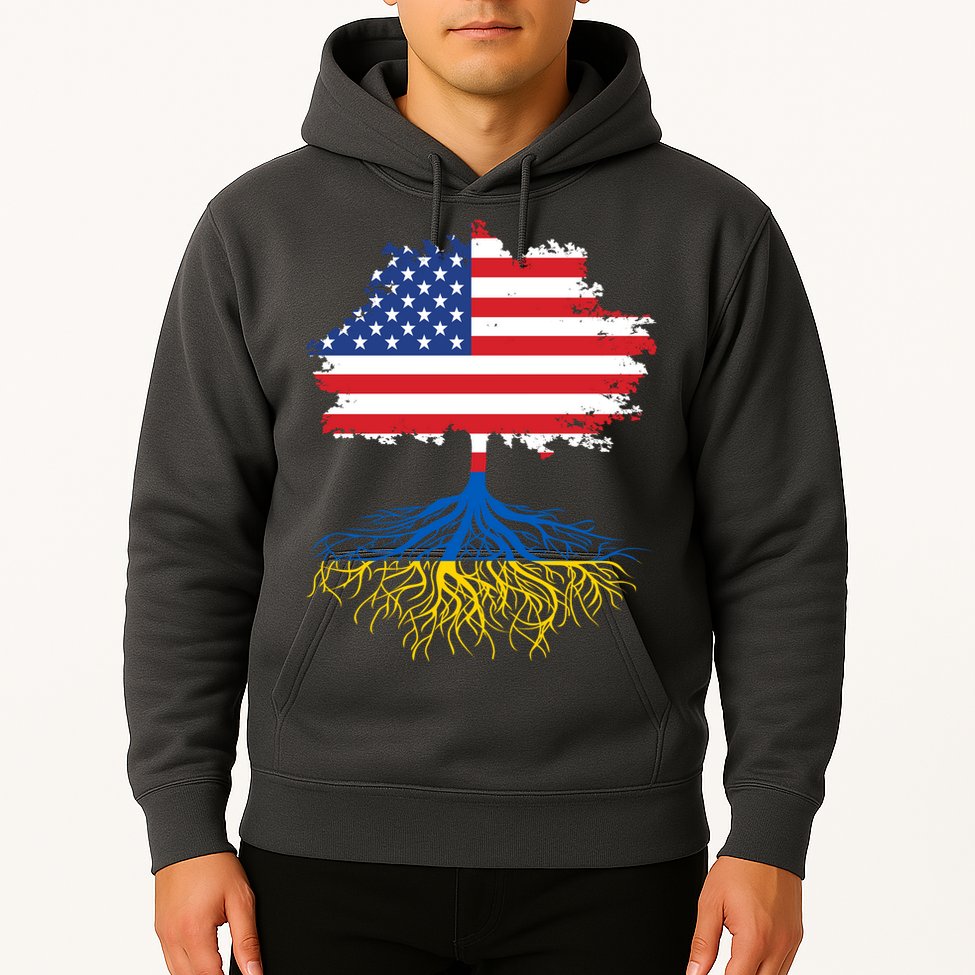 Cool American Ukrainian Roots I Stand With Ukraine USA Ukraine Flags Hoodie