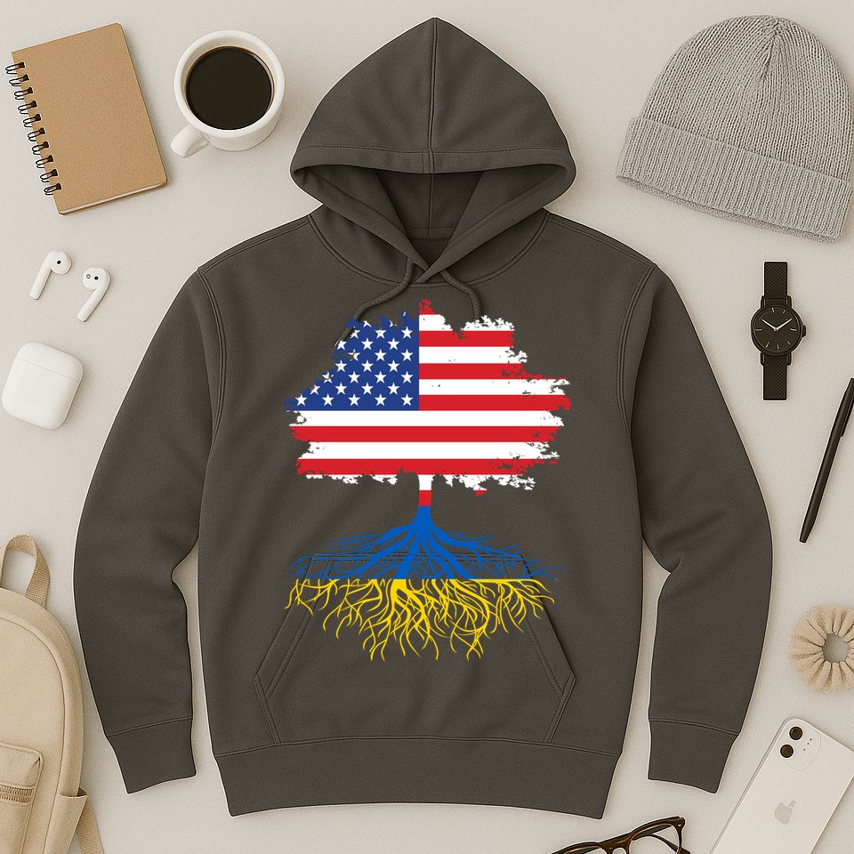 Cool American Ukrainian Roots I Stand With Ukraine USA Ukraine Flags Hoodie