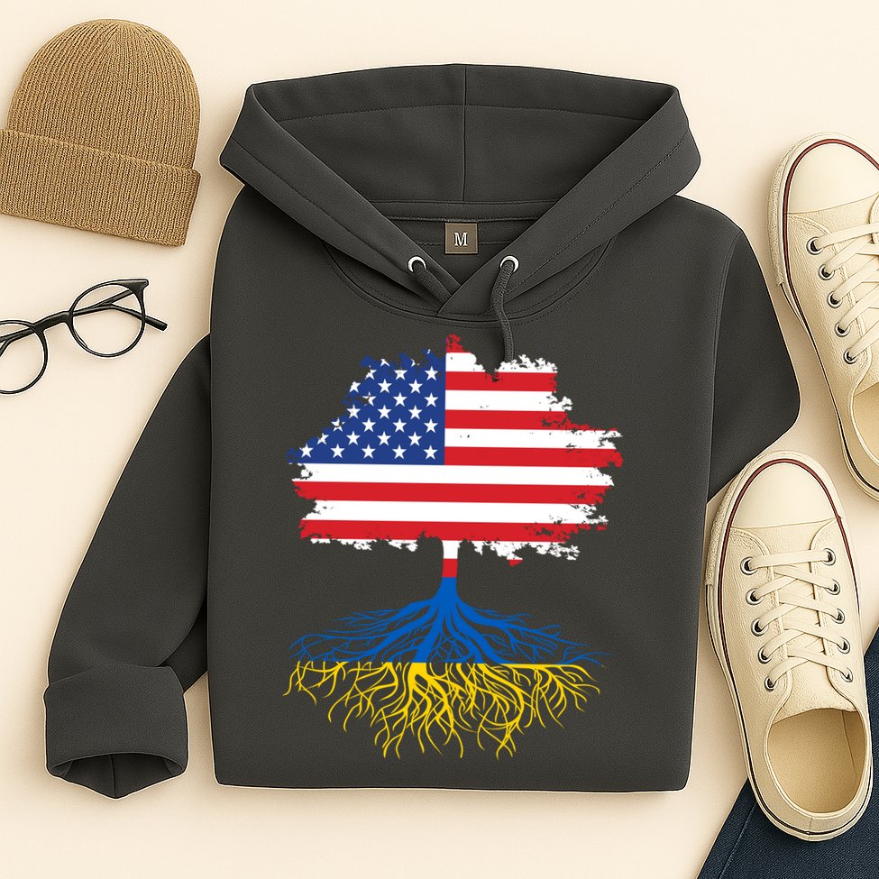 Cool American Ukrainian Roots I Stand With Ukraine USA Ukraine Flags Hoodie