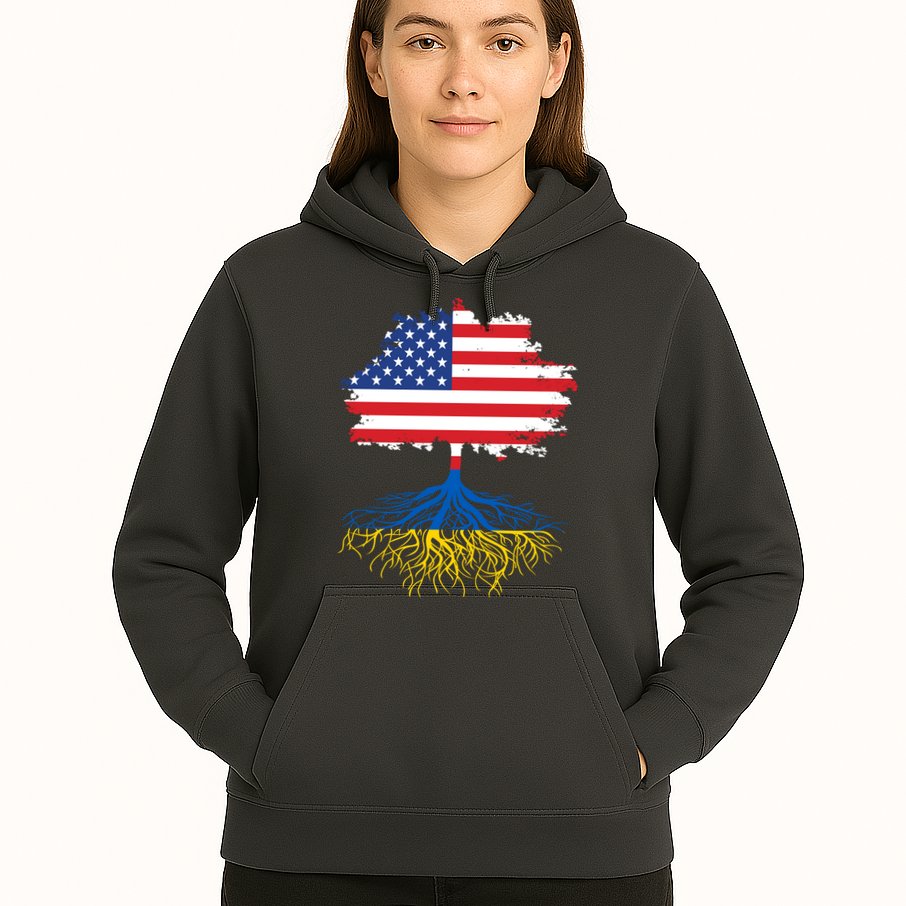 Cool American Ukrainian Roots I Stand With Ukraine USA Ukraine Flags Hoodie