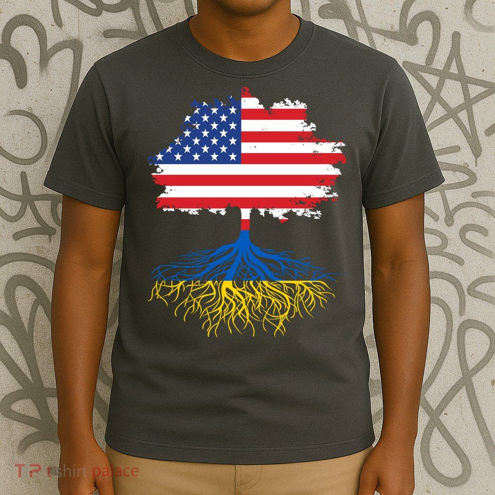 Cool American Ukrainian Roots I Stand With Ukraine USA Ukraine Flags T-Shirt