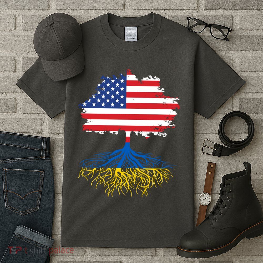 Cool American Ukrainian Roots I Stand With Ukraine USA Ukraine Flags Tall T-Shirt