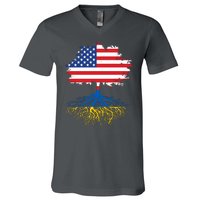 Cool American Ukrainian Roots I Stand With Ukraine USA Ukraine Flags V-Neck T-Shirt