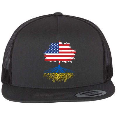 Cool American Ukrainian Roots I Stand With Ukraine USA Ukraine Flags Flat Bill Trucker Hat