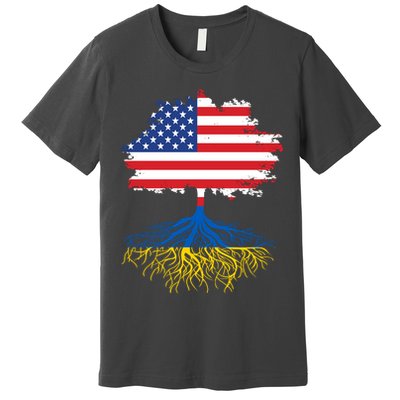 Cool American Ukrainian Roots I Stand With Ukraine USA Ukraine Flags Premium T-Shirt