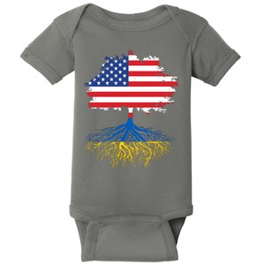 Cool American Ukrainian Roots I Stand With Ukraine USA Ukraine Flags Baby Bodysuit