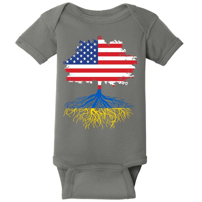 Cool American Ukrainian Roots I Stand With Ukraine USA Ukraine Flags Baby Bodysuit