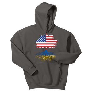 Cool American Ukrainian Roots I Stand With Ukraine USA Ukraine Flags Kids Hoodie