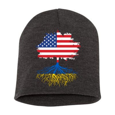 Cool American Ukrainian Roots I Stand With Ukraine USA Ukraine Flags Short Acrylic Beanie