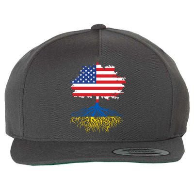 Cool American Ukrainian Roots I Stand With Ukraine USA Ukraine Flags Wool Snapback Cap