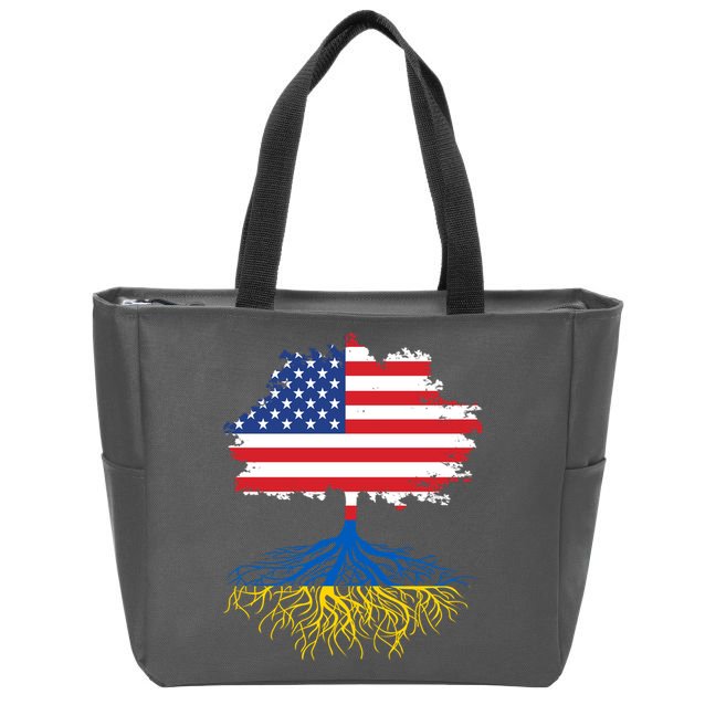 Cool American Ukrainian Roots I Stand With Ukraine USA Ukraine Flags Zip Tote Bag