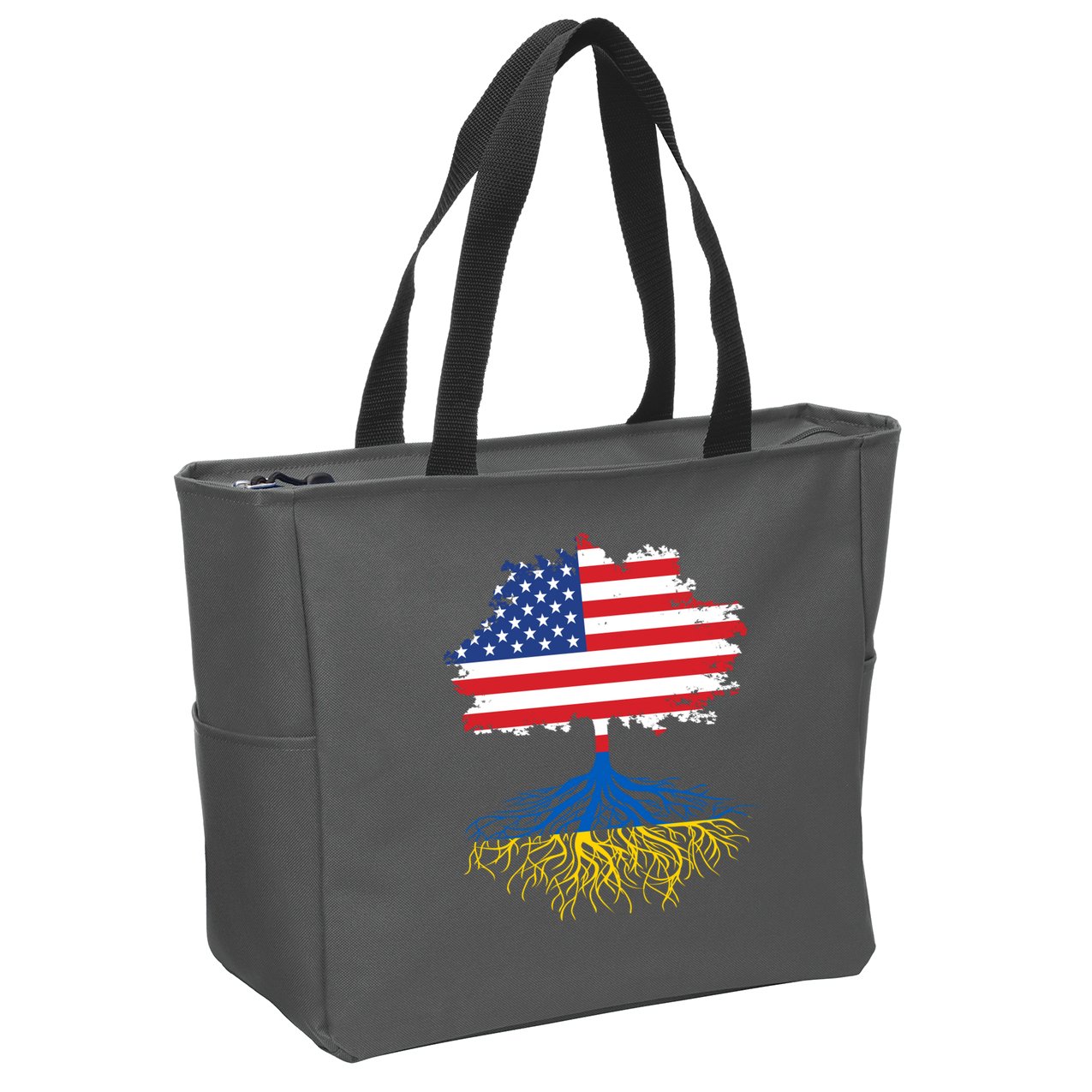 Cool American Ukrainian Roots I Stand With Ukraine USA Ukraine Flags Zip Tote Bag
