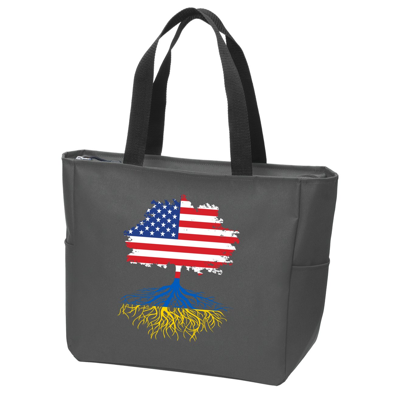 Cool American Ukrainian Roots I Stand With Ukraine USA Ukraine Flags Zip Tote Bag