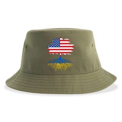 Cool American Ukrainian Roots I Stand With Ukraine USA Ukraine Flags Sustainable Bucket Hat