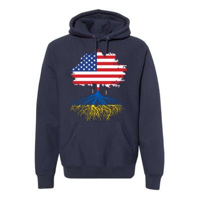 Cool American Ukrainian Roots I Stand With Ukraine USA Ukraine Flags Premium Hoodie