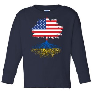 Cool American Ukrainian Roots I Stand With Ukraine USA Ukraine Flags Toddler Long Sleeve Shirt