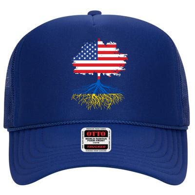 Cool American Ukrainian Roots I Stand With Ukraine USA Ukraine Flags High Crown Mesh Back Trucker Hat