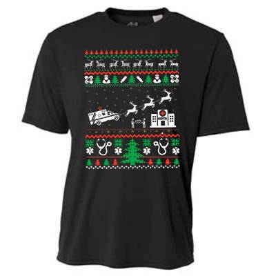 Christmas Ambulance Ugly Sweater Emergency Medical EMT Cooling Performance Crew T-Shirt