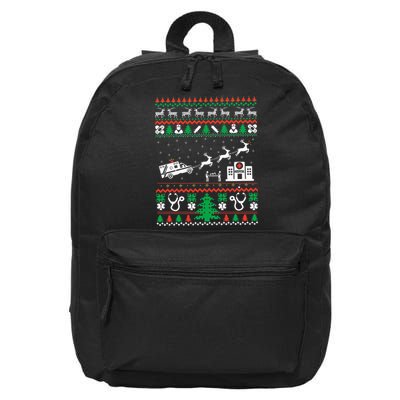 Christmas Ambulance Ugly Sweater Emergency Medical EMT 16 in Basic Backpack