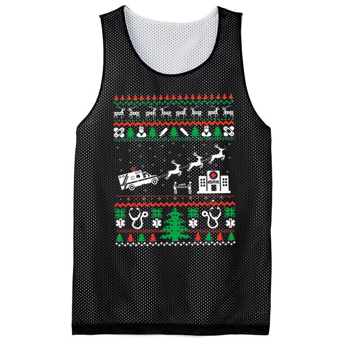 Christmas Ambulance Ugly Sweater Emergency Medical EMT Mesh Reversible Basketball Jersey Tank