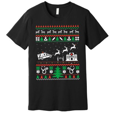 Christmas Ambulance Ugly Sweater Emergency Medical EMT Premium T-Shirt