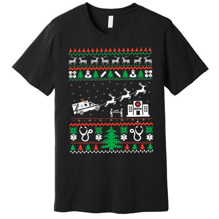 Christmas Ambulance Ugly Sweater Emergency Medical EMT Premium T-Shirt