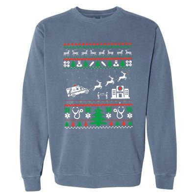 Christmas Ambulance Ugly Sweater Emergency Medical EMT Garment-Dyed Sweatshirt