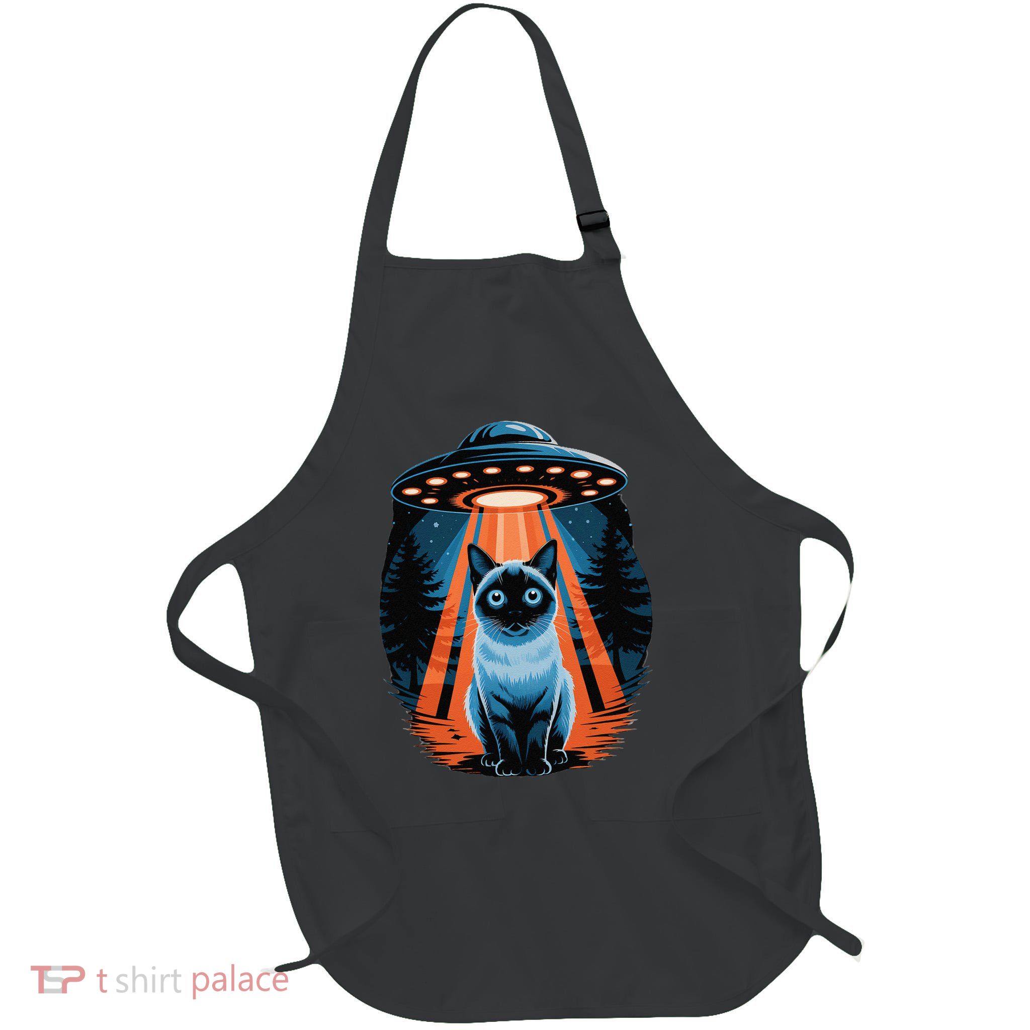 Cat Abduction UFO Alien Light Beam Adventure Full-Length Apron With Pockets