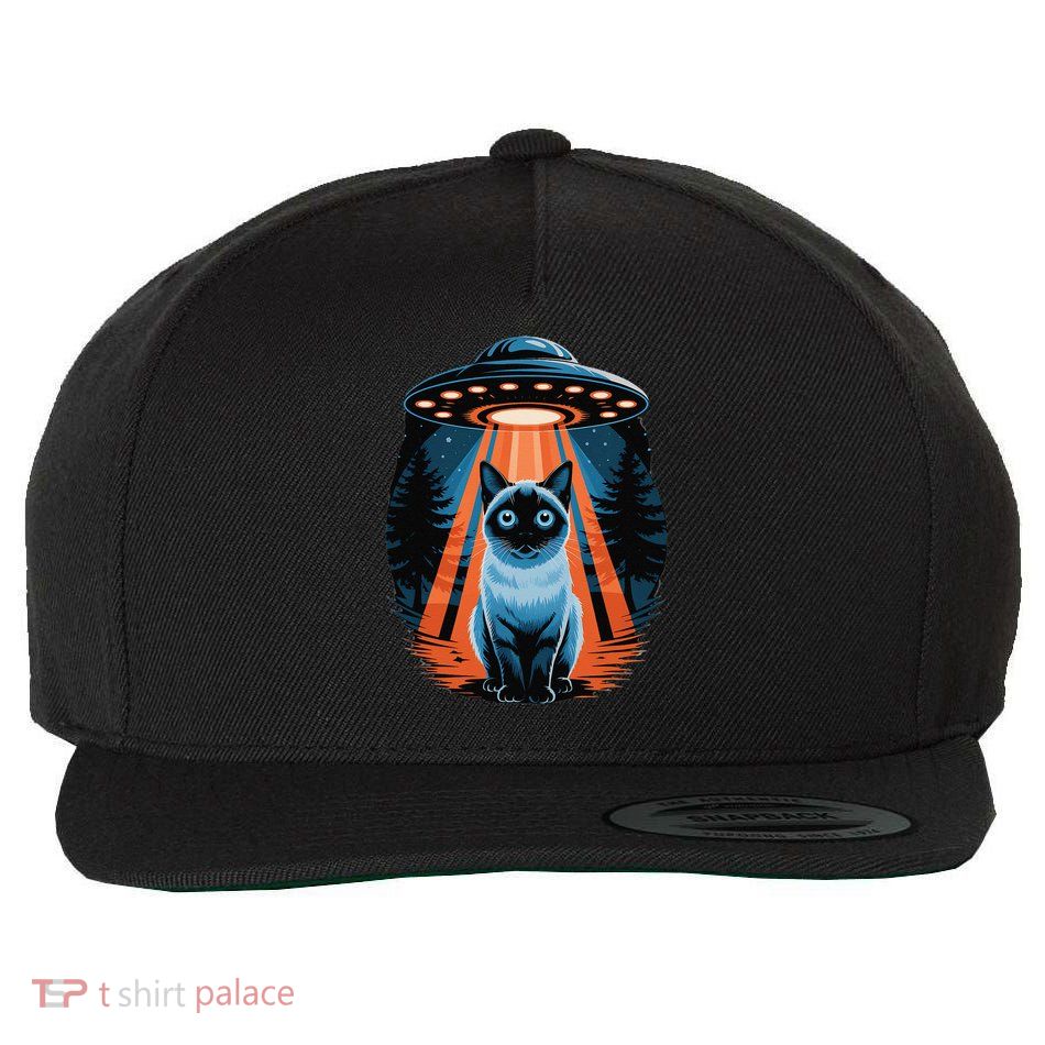 Cat Abduction UFO Alien Light Beam Adventure Wool Snapback Cap