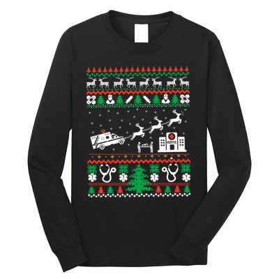 Christmas Ambulance Ugly Sweater Emergency Medical Emt Long Sleeve Shirt