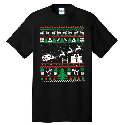 Christmas Ambulance Ugly Sweater Emergency Medical Emt Tall T-Shirt